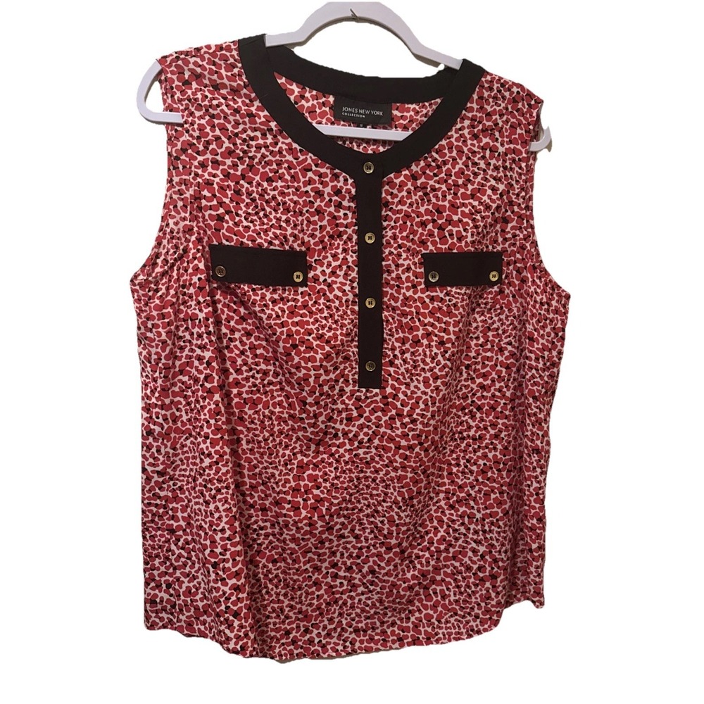 Jones New York Women's Size 16 Sleeveless Blouse Red Navy Print